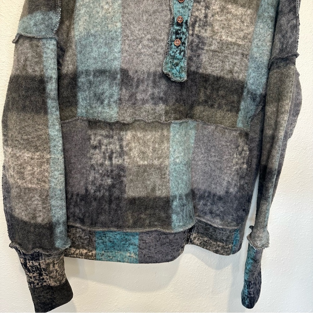 BiBi Dropped Shoulder Plaid Hooded Pullover - Picture 6 of 15